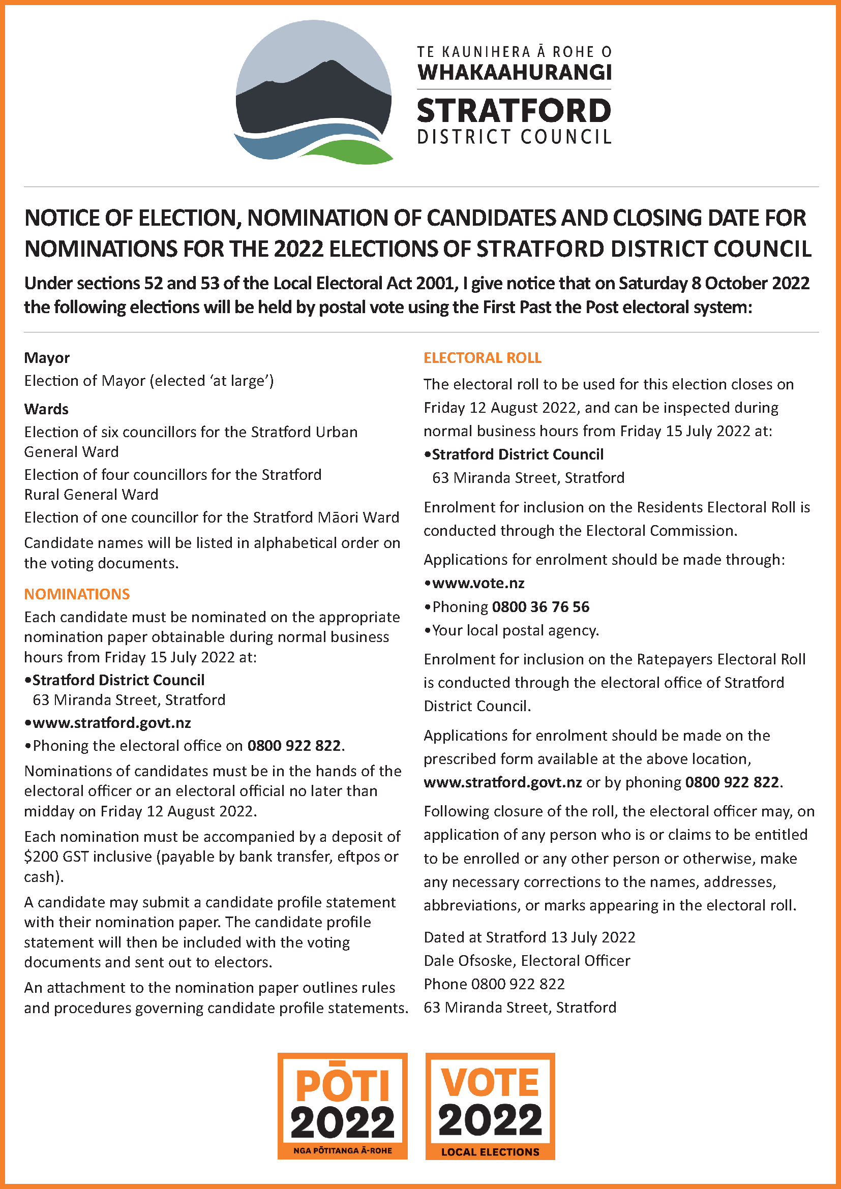Notice of election.