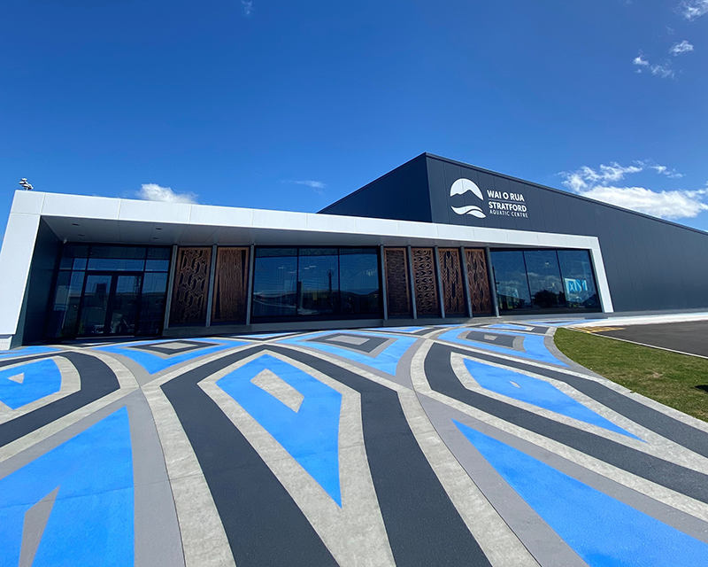 The front of Wai o Rua - Stratford Aquatic Centre