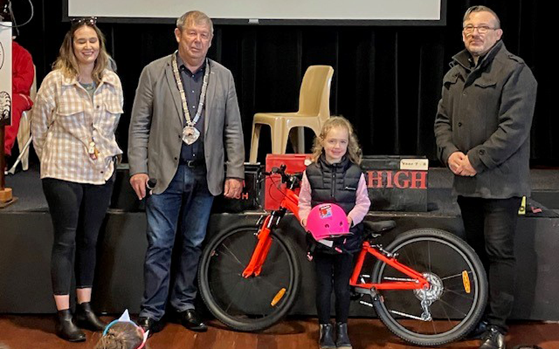 Emma Bolger from Stratford Primary School with her new bike